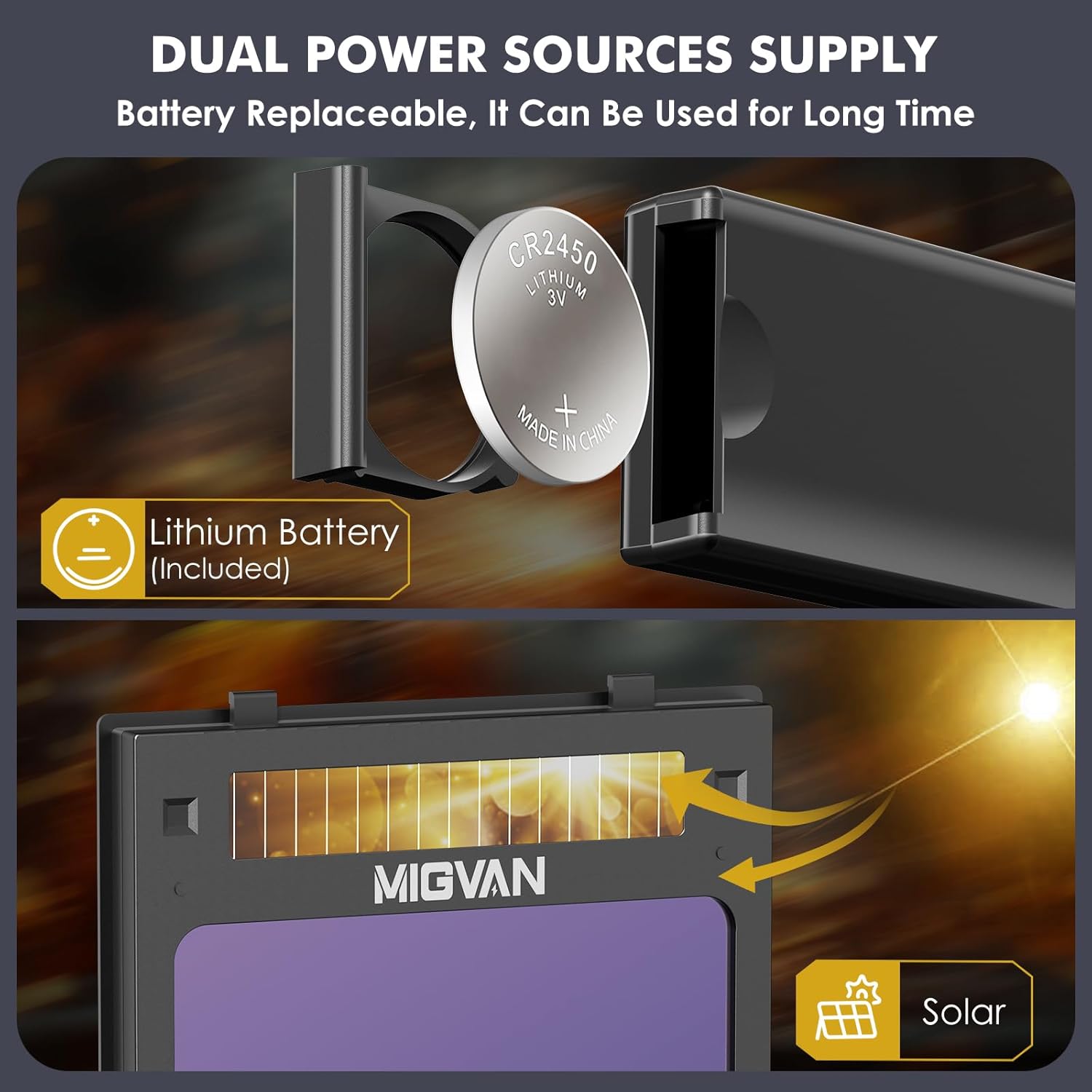 Thumbnail 2 de MIGVAN Auto-Darkening Welding Helmet (True Color), Large Viewing, Solar/Rechargeable Battery Powered