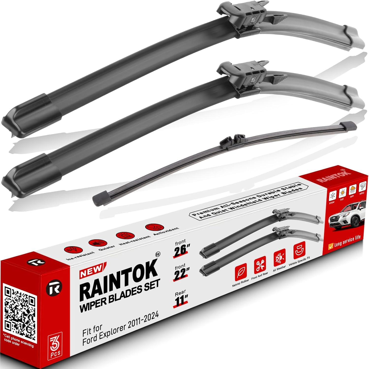 Detalle de RAINTOK Windshield Wiper Blades Replacement for 2011-2024 Ford Explorer — Front & Rear, 26" 22" 11" (Pack of 3) with Original Factory Quality