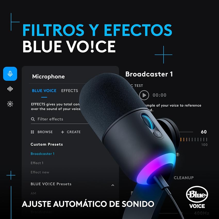 Detalle de Logitech G Yeti GX, micrófono dinámico RGB para gaming 🎤