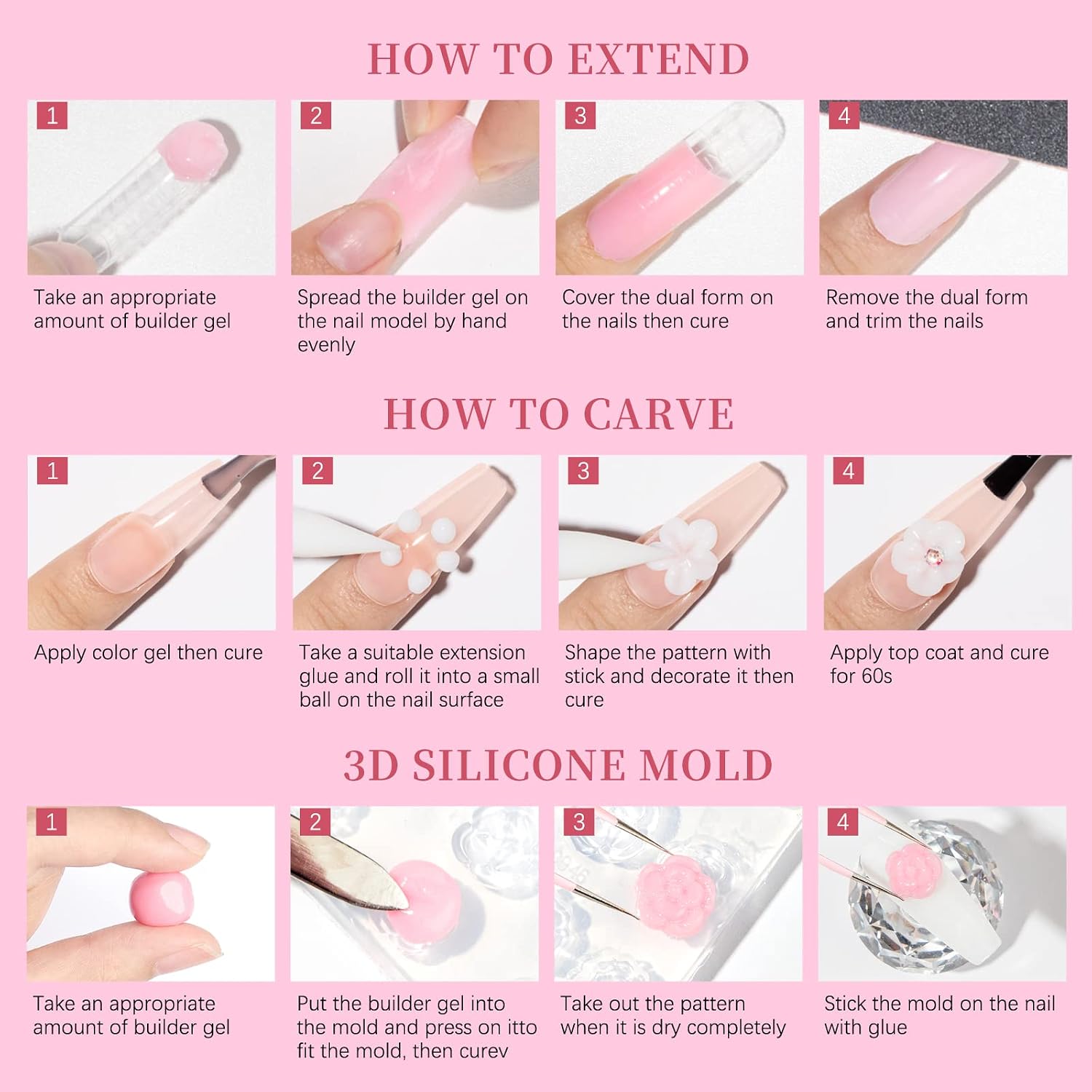 Thumbnail 6 de SUPWEE 3D Nail Builder Gel Kit, 3 Colors with Sculpting and Extension Molds