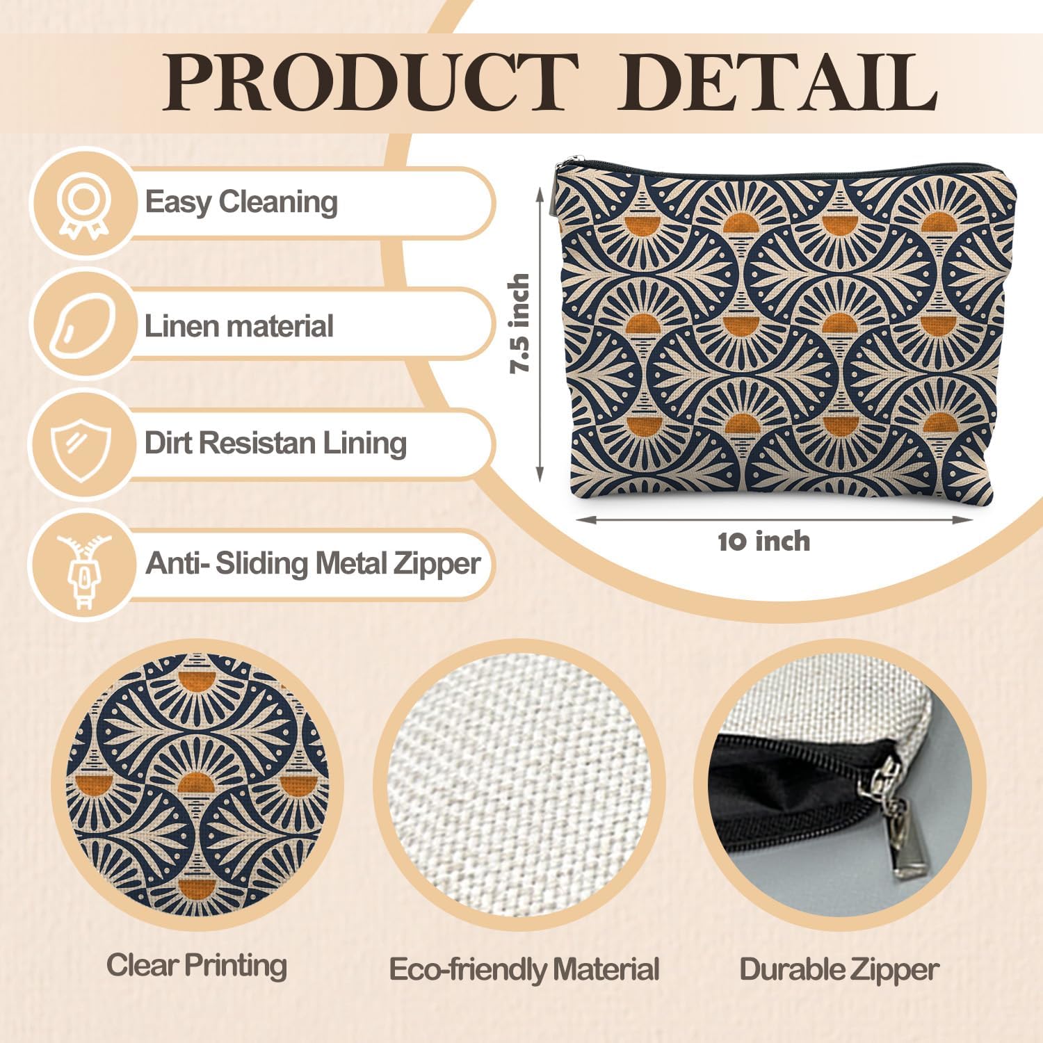 Detalle de RYYCDOI Boho Sunset Leaf Makeup Bag