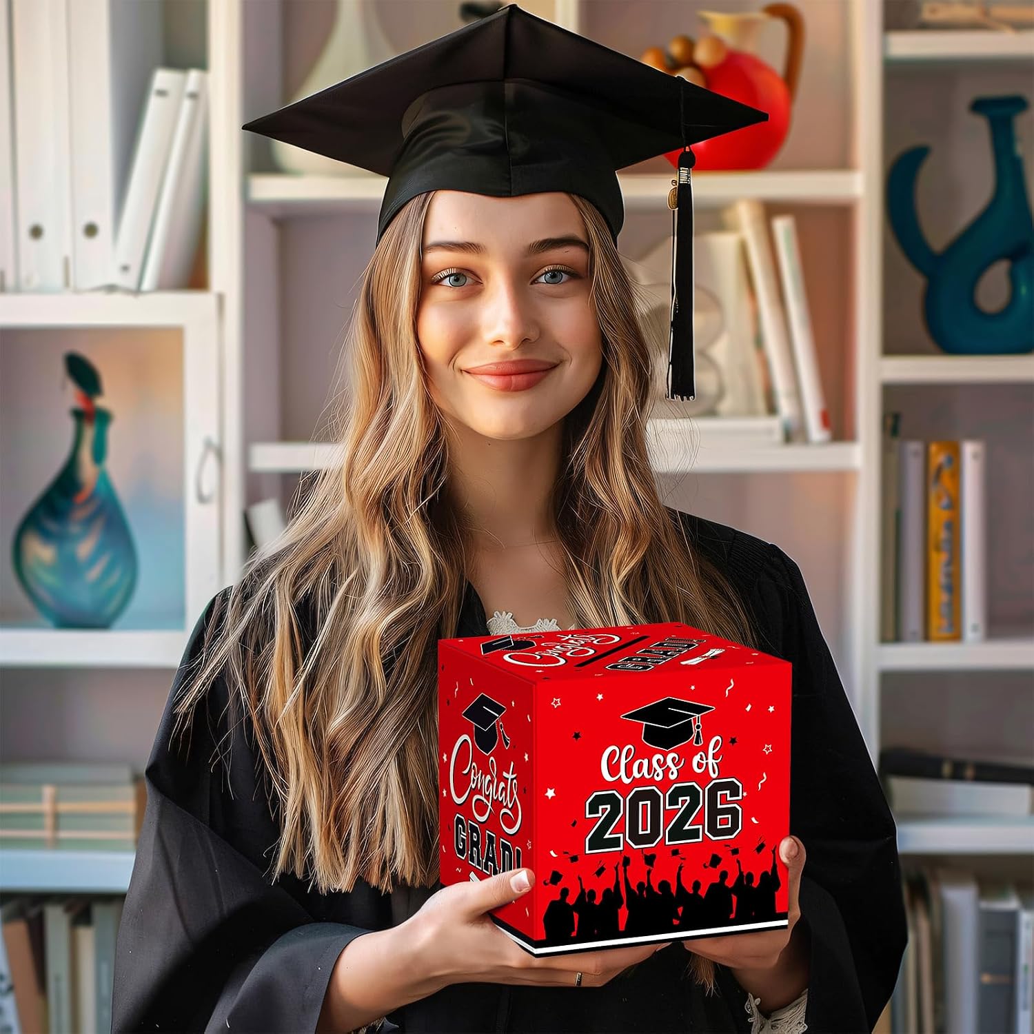 Detalle de PERFQU Graduation Card Box 2026 – Class of 2026 Red & Black Card Holder for Graduation Party Decor