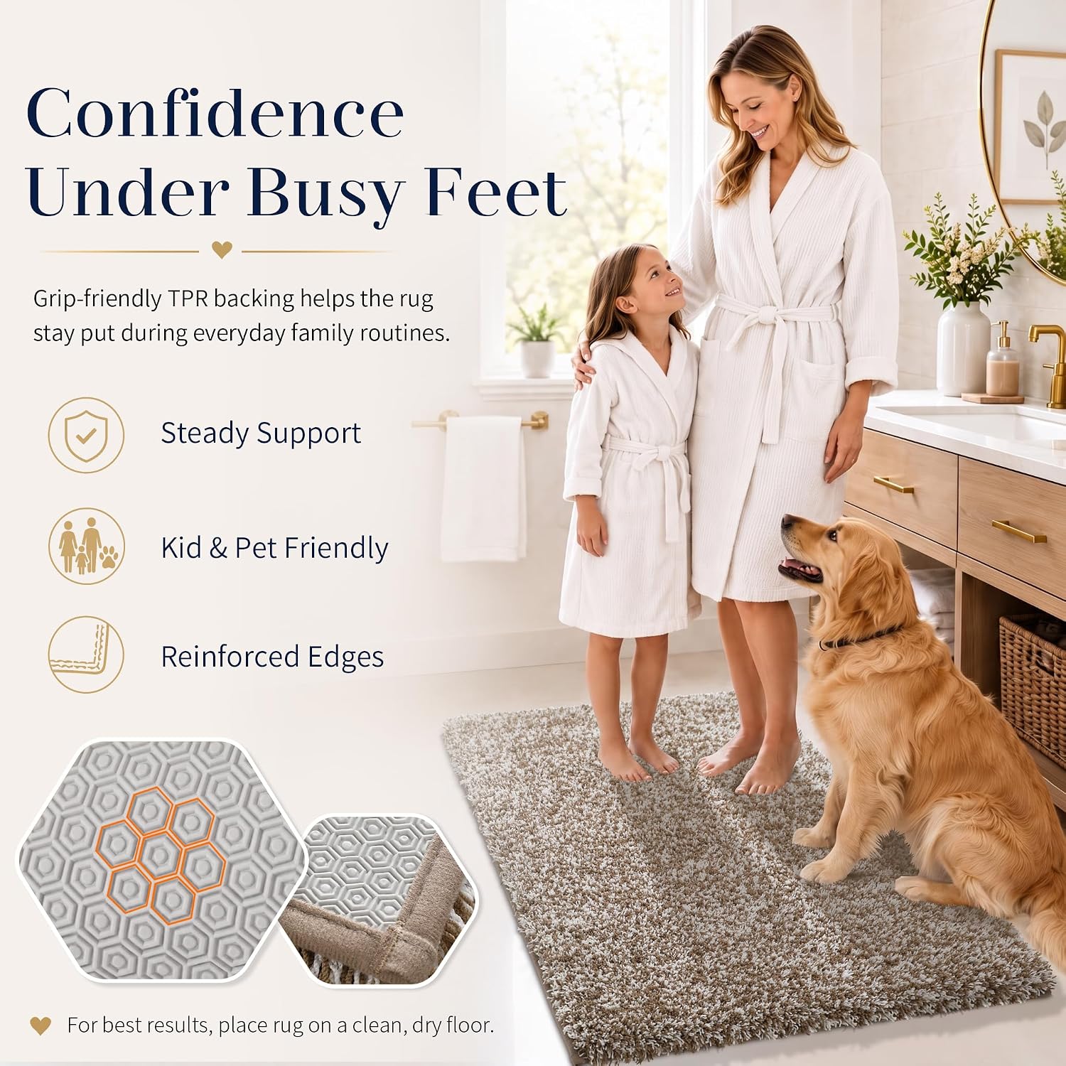 Thumbnail 3 de Yimobra 60 x 24-Inch Bathroom Runner Rug, Washable Non-Slip Microfiber, Brown & White