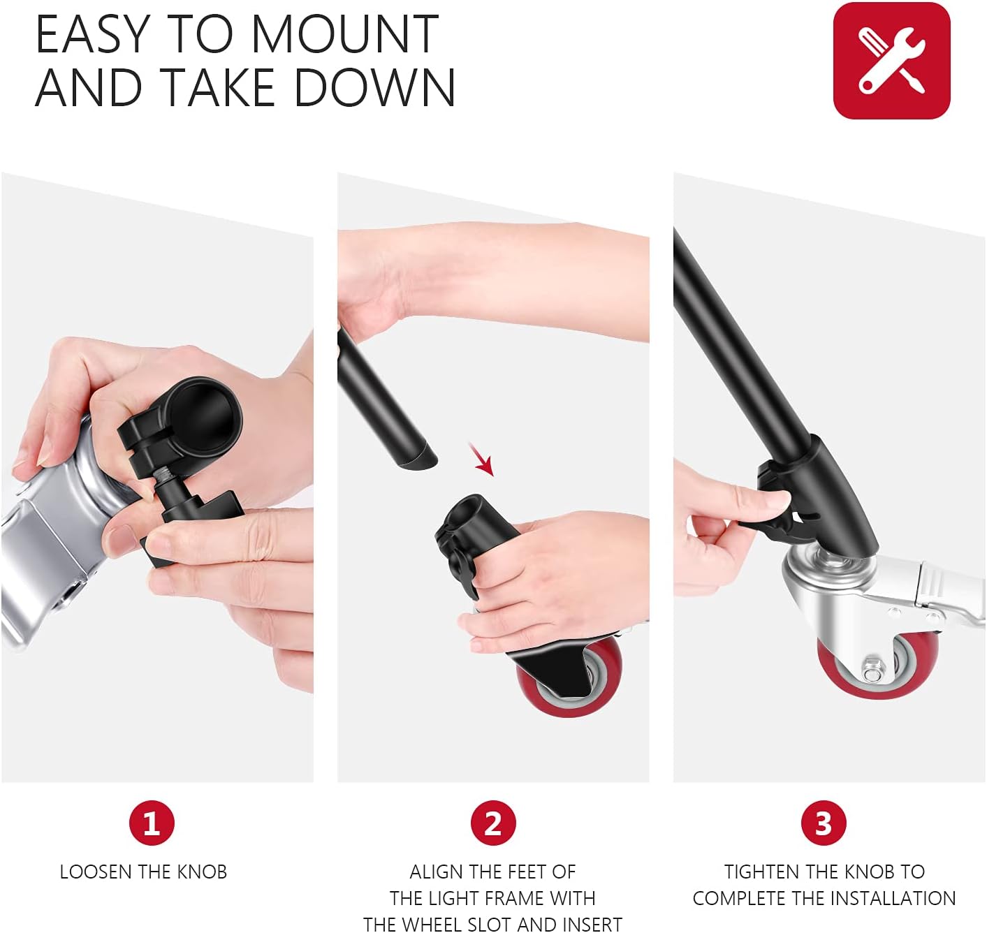 Thumbnail 4 de NEEWER 3 x 75mm swivel caster wheels for C-stand (black)