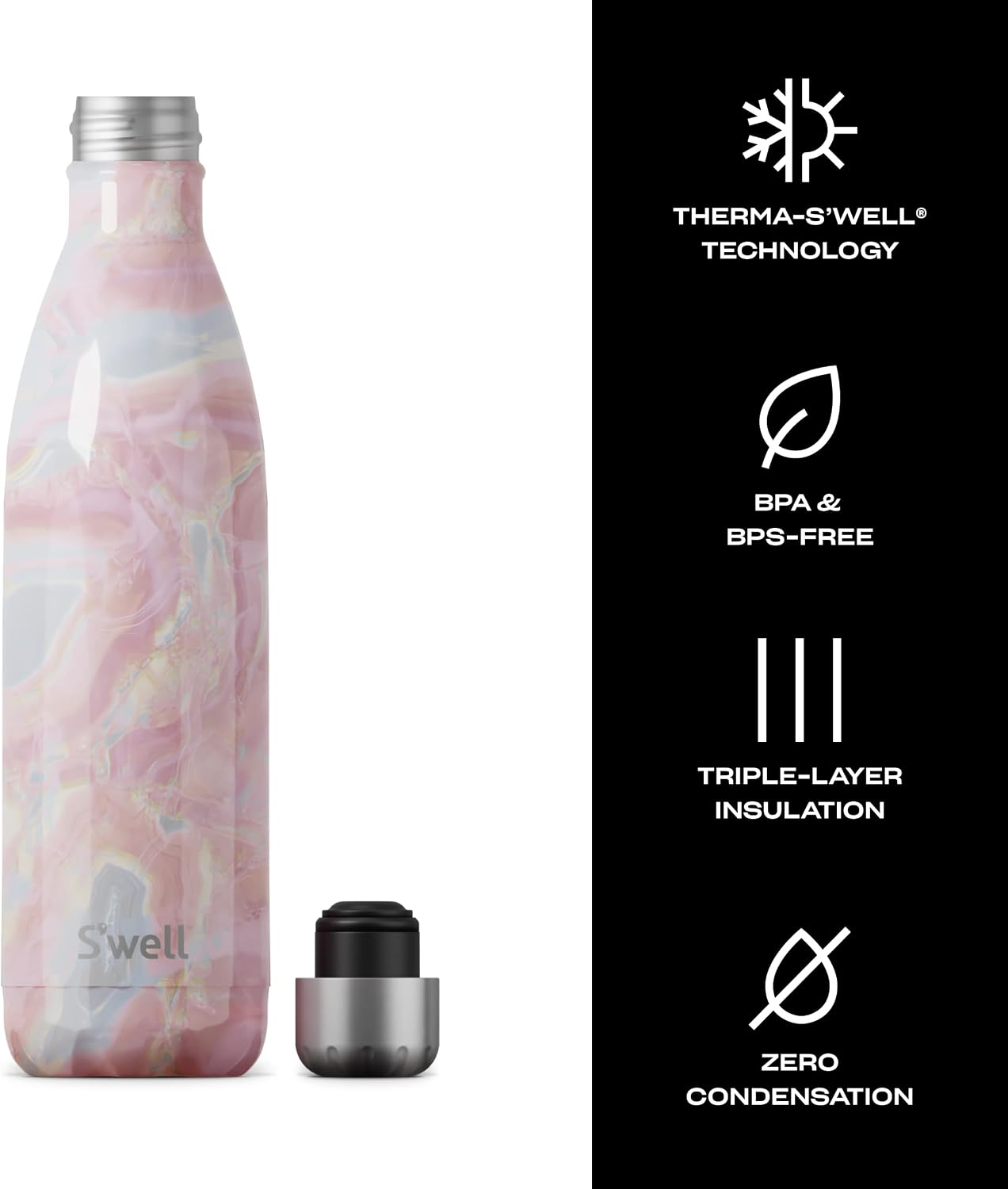 Detalle de S'well 10025-B18-14265 25 oz Stainless Steel Water Bottle, Geode Rose