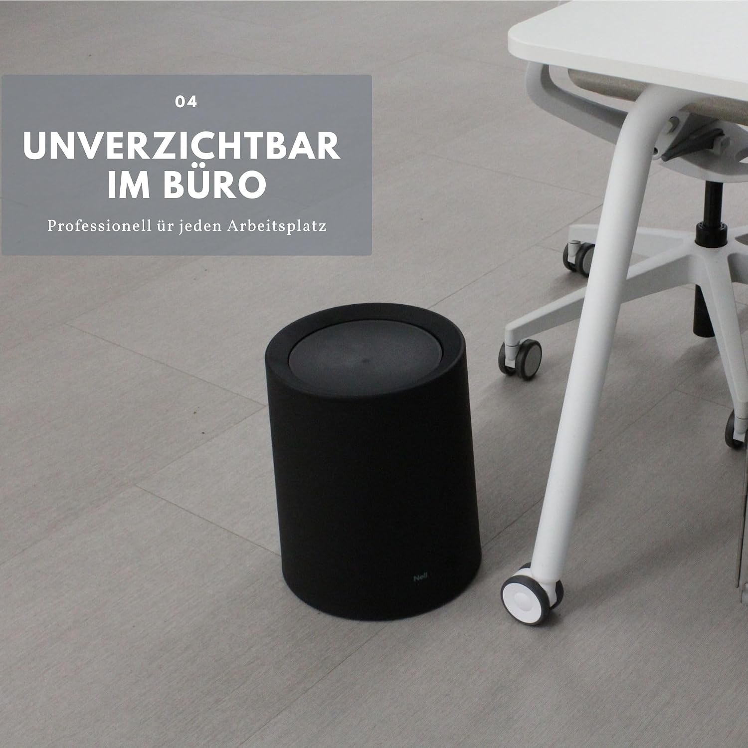 Detalle de Nell 12L Mülleimer Büro Schwarz Matt mit Schwingdeckel – robust, stilvoll und flexibel