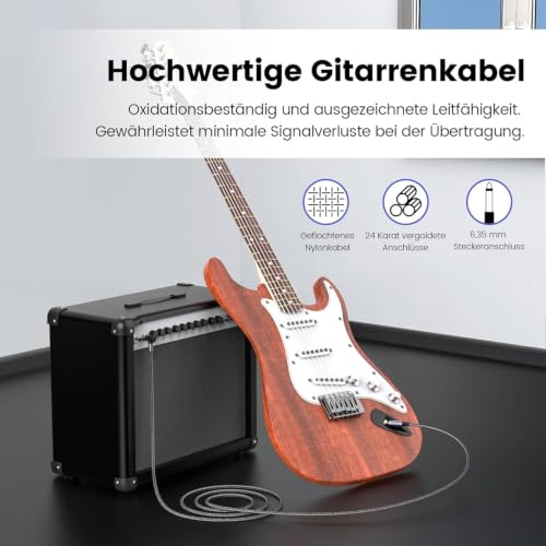 Thumbnail 4 de MOSWAG E Gitarren Kabel 3M – 6,35 mm TS mit 90° Biegsamem Bass AMP Kabel, Nylon-geflochten, geringes Rauschen