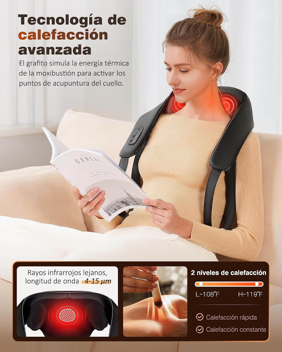 Detalle de KNQZE 2025 Masajeador cervical y espalda 2500mAh