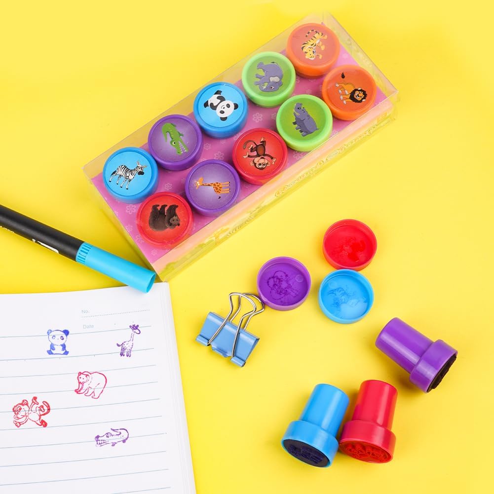 Detalle de OSDUE kinderstempels, set van 10 zelfinktende dierenstempels
