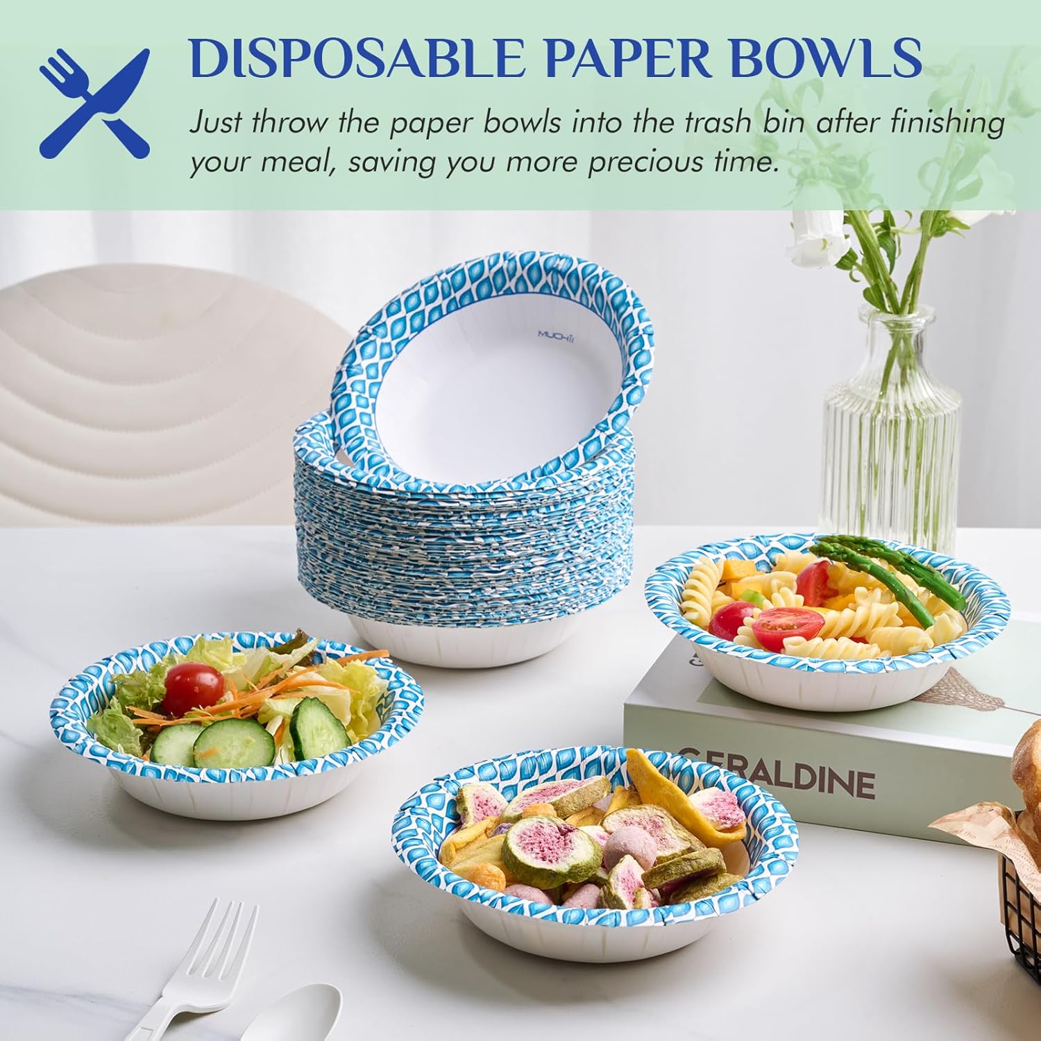 Detalle 2 de MUCHII 12 Oz Paper Bowls — 200 Count, Disposable and Soak-Proof for Everyday Meals