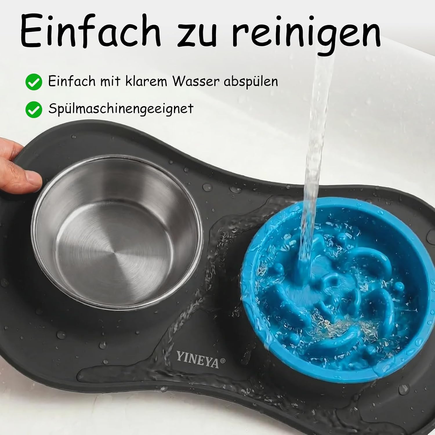 Detalle de YINEYA 3-in-1 Hundernapf-Set mit Anti-Schling-Napf, Edelstahlwassernapf und faltbarer Unterlage – Für alle Hunderassen und Katzen