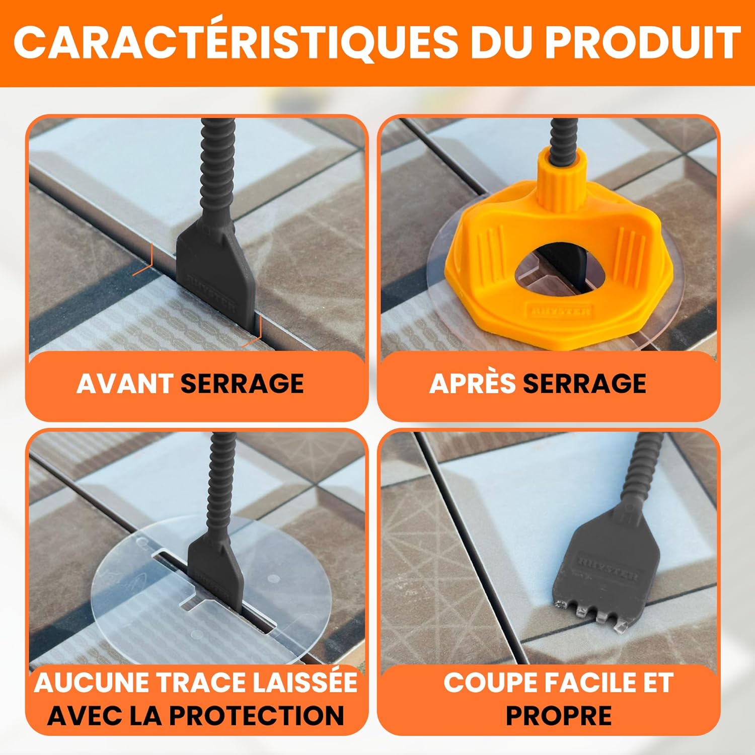 Detalle de RHYSTER Kit Croisillons Autonivelants 3 mm – Starter Pack (302 unités) pour Pose Carrelage