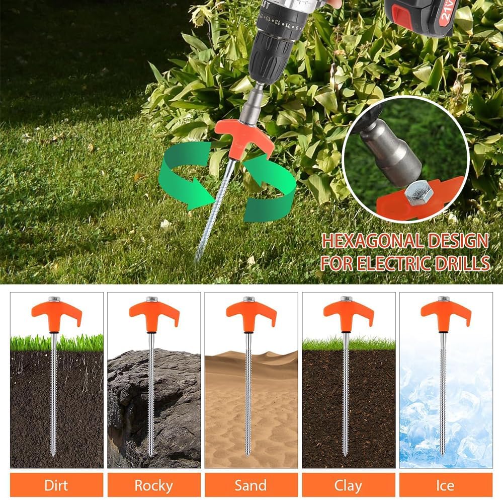 Thumbnail 4 de 10 Stück drehbare Schraub-Zeltheringe (20 cm) mit Gewinde – Camping & Outdoor Bodenzubehör