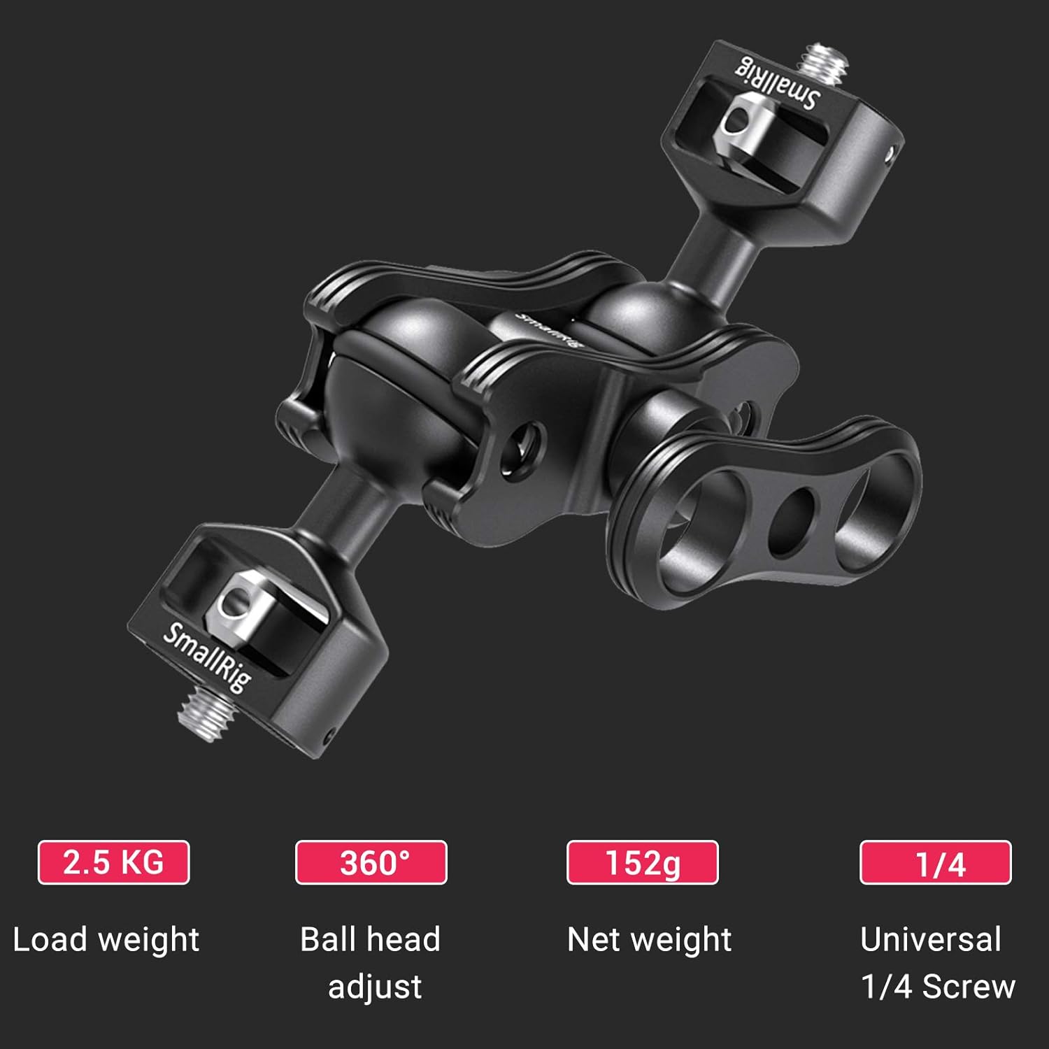 Detalle de SmallRig Articulating Arm 2070B mit doppeltem 360°-Kugelkopf und 1/4-Zoll-Schraubadapter
