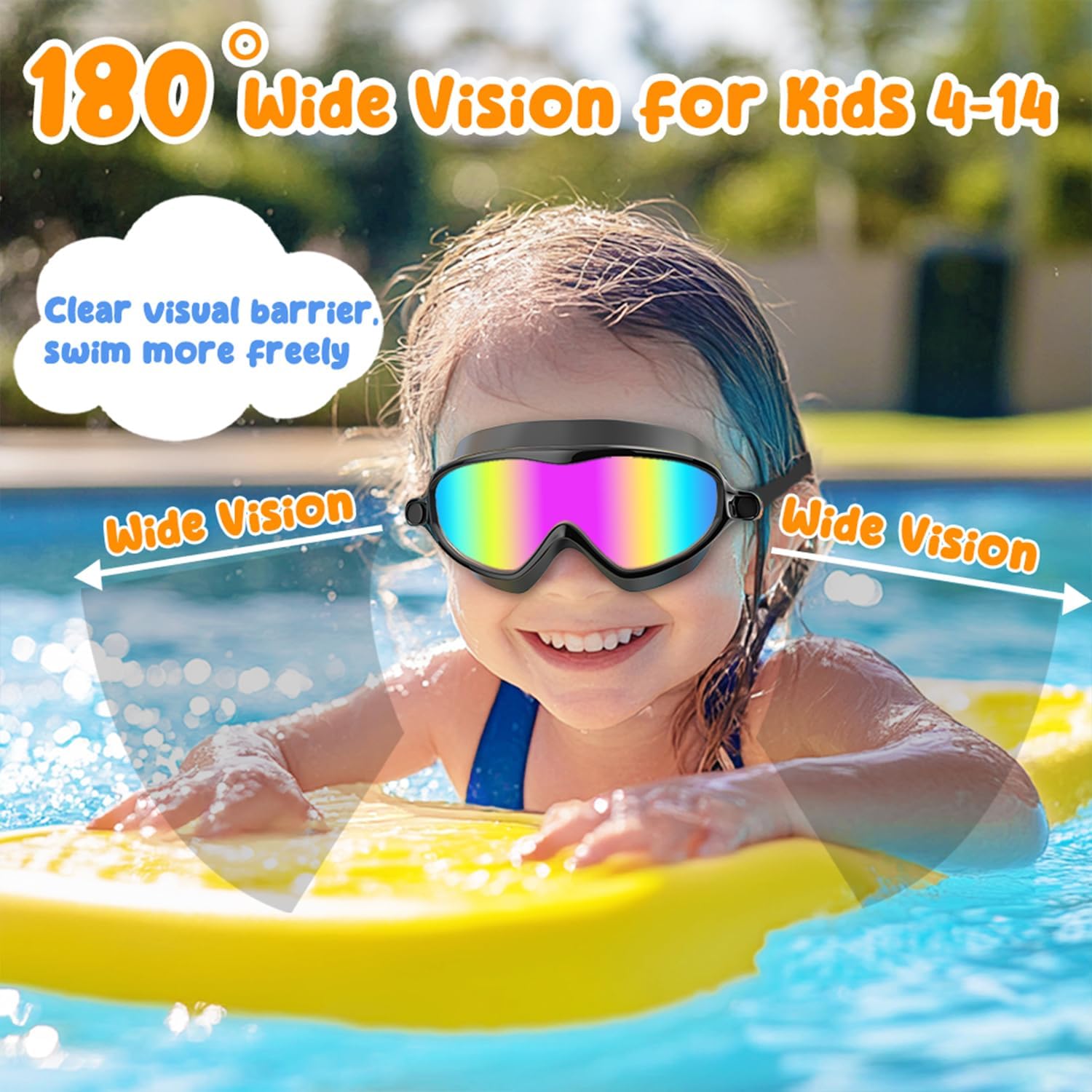 Detalle de COOLOO Kids Swimming Goggles (2 Pack) – Wide Vision, Anti-Fog, UV Protection for 4–14 Year Olds