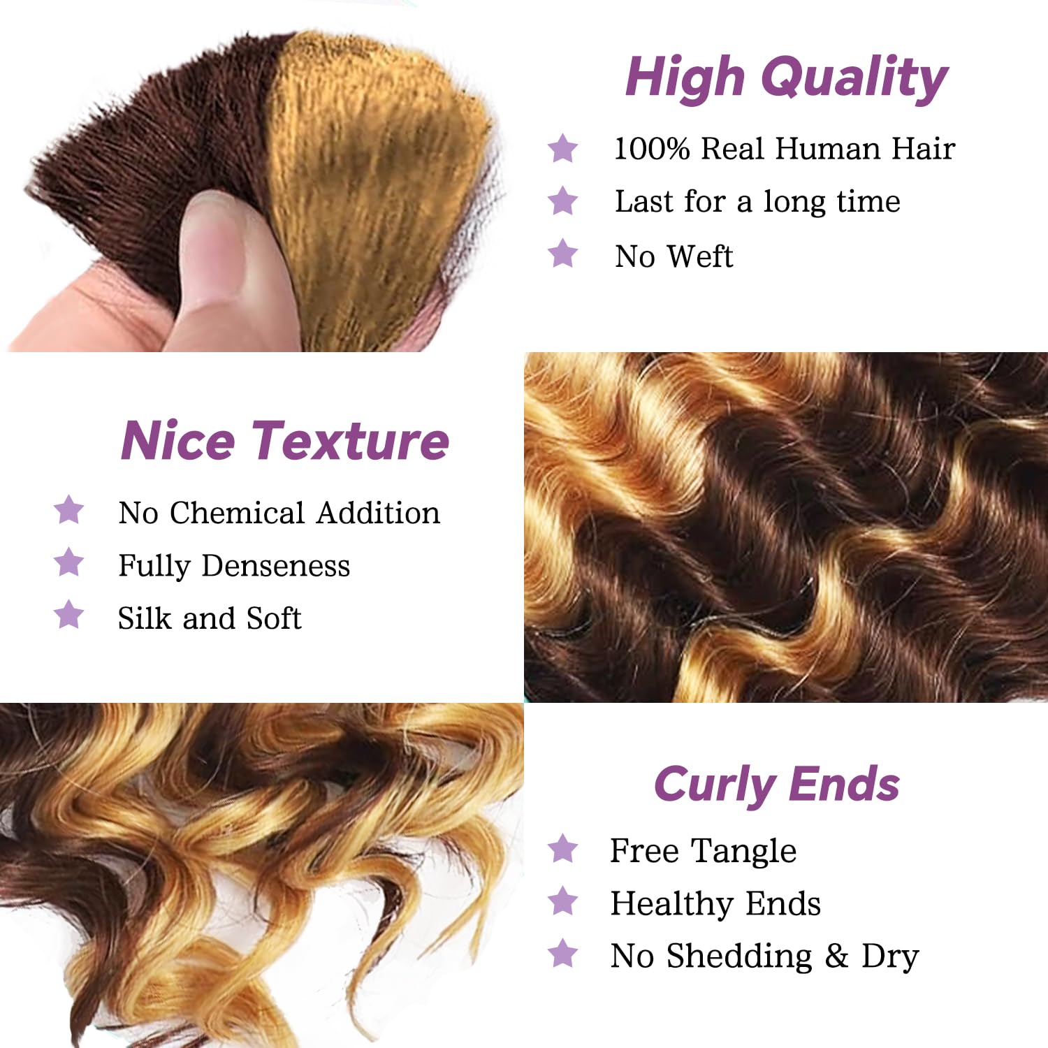 Detalle de Afihond Deep Wave Human Braiding Hair (Boho Braids) – Brazilian Virgin Remy, 3 Bundles/110g, 18inch, 4P27 Ombre/ Balayage