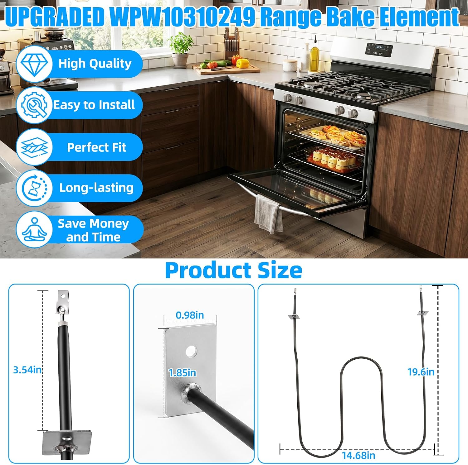 Detalle de WPW10310249 Range Oven Bake Element, 304 Stainless Steel, 3000W