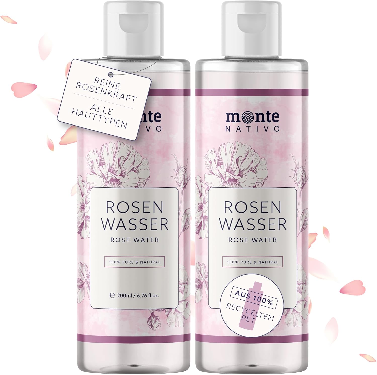 Detalle de Monte Nativo Rosenwasser Gesichtswasser 2x200 ml (400 ml) – natürliche Gesichtspflege gegen Unreinheiten