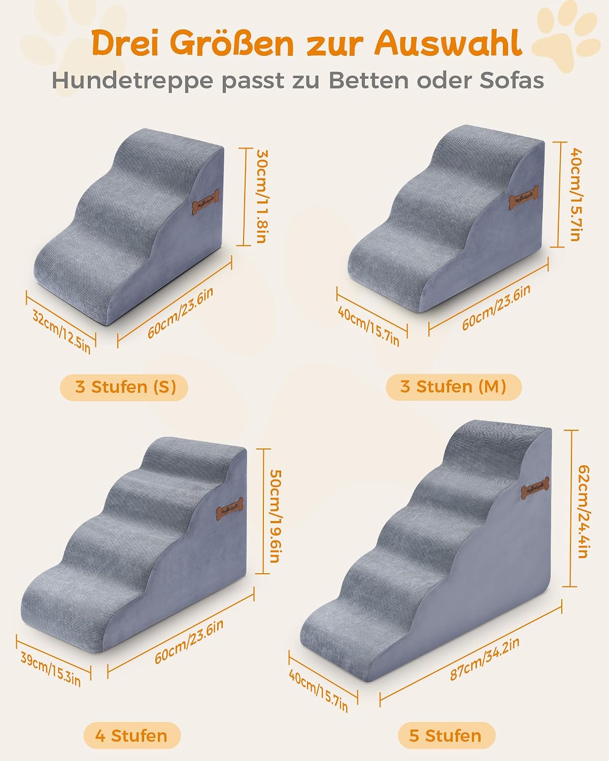 Detalle 1 de Rugotuyonr 4-Steps Dog Stairs hondentrap met 4 treden en antislipbodem