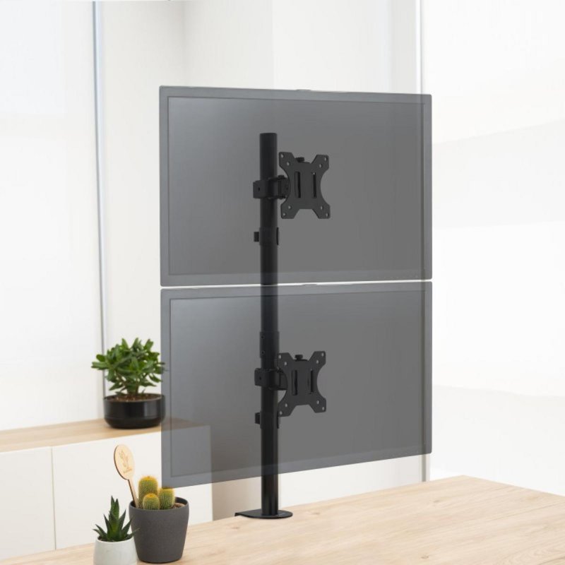 Detalle de TooQ DB1233TNV-B: Soporte de mesa para 2 monitores 13–32" en vertical, acero negro