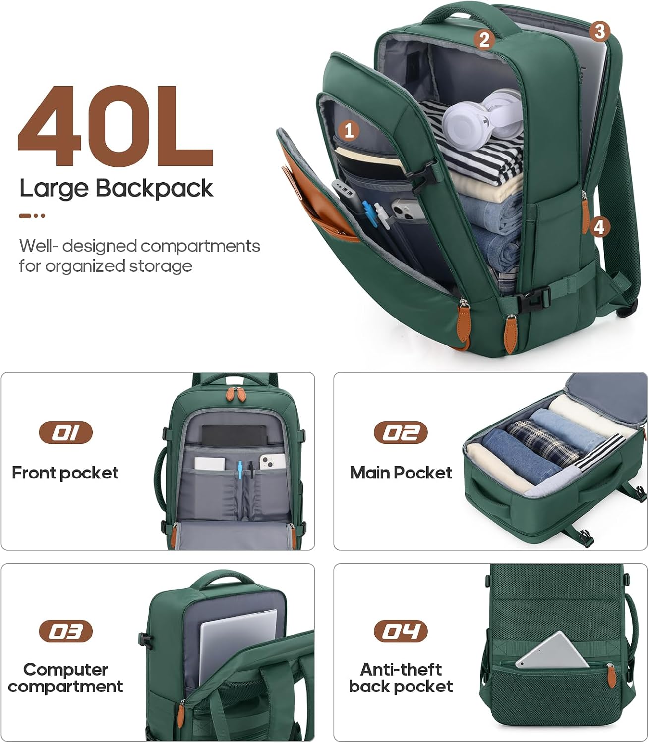 Thumbnail 4 de UKEIN 3-Piece Luggage Set: 20-Inch Carry-On with Spinner Wheels and Travel Backpack