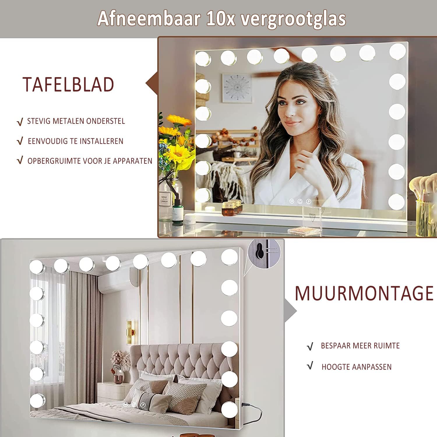 Thumbnail 4 de YU YUSING Hollywood make-upspiegel 80 × 62,5 cm met 18 dimbare leds