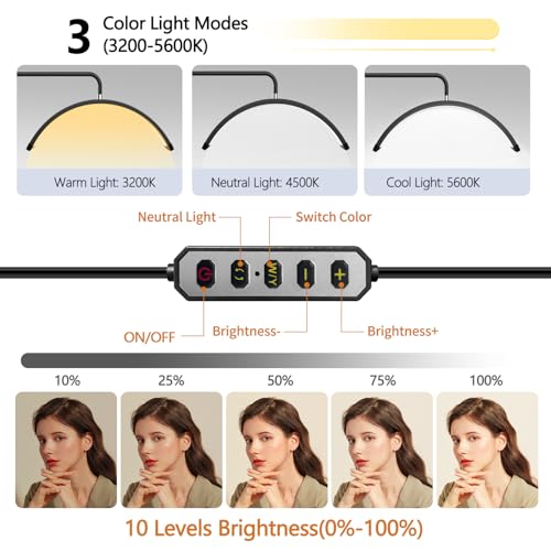 Thumbnail 2 de Stjiatu lámpara para extensiones de pestañas con soporte para teléfono, anillo LED de luz fría y cálida y altura ajustable