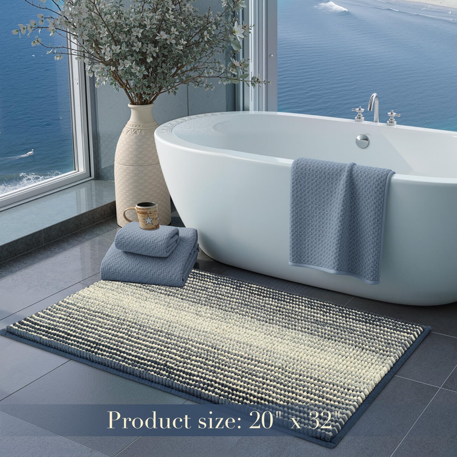 Detalle de BSICPRO Haze Blue Chenille Bath Mat Rug, Non-Slip 20 x 32 Inches, Machine Washable