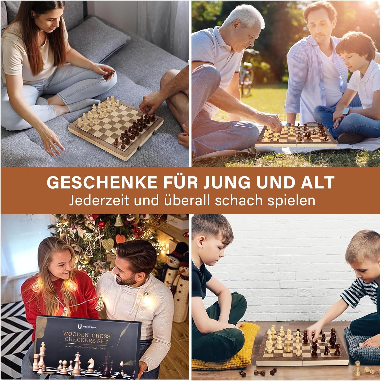 Thumbnail 5 de DYDHRER 39 x 39 cm Schachspiel 2‑in‑1 (Klappbrett, magnetisch) – Reise-Schach & Dame