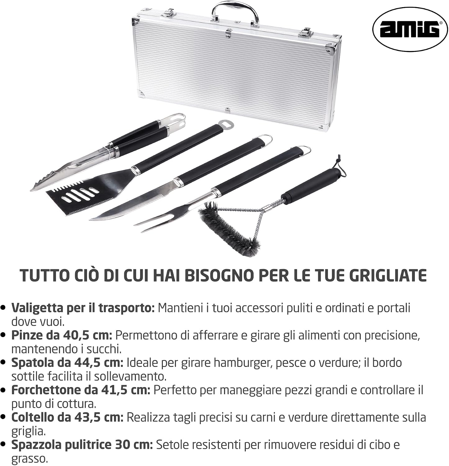 Detalle 2 de Amig Valigetta con 5 Accessori per Barbecue in Acciaio Inossidabile – Mod. AM01