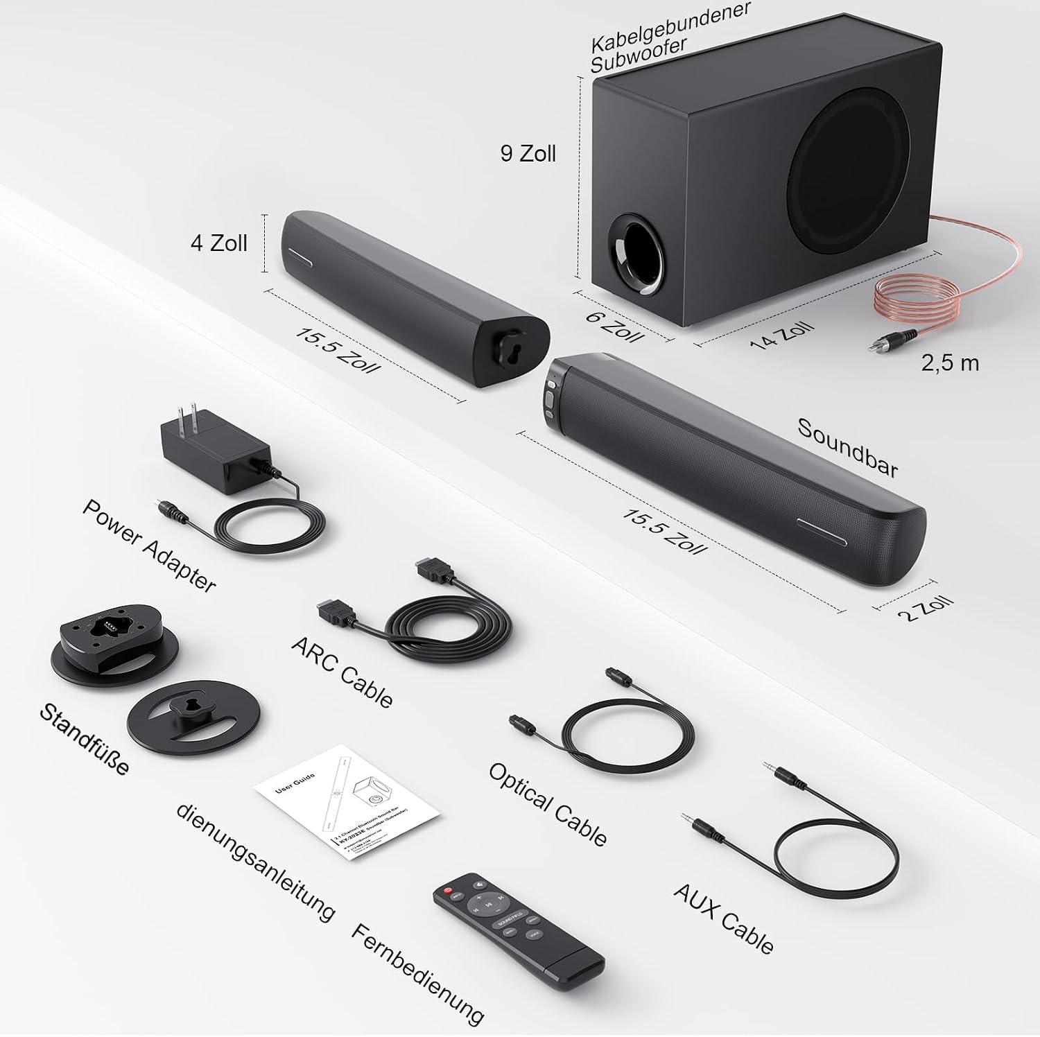 Thumbnail 6 de Yinet-EU Soundbar mit Subwoofer (120 W) – abnehmbare 2-in-1 Soundbar, 3 EQ-Modi, Bluetooth 5.3/ARC/Opt/AUX für TV, PC, Gaming