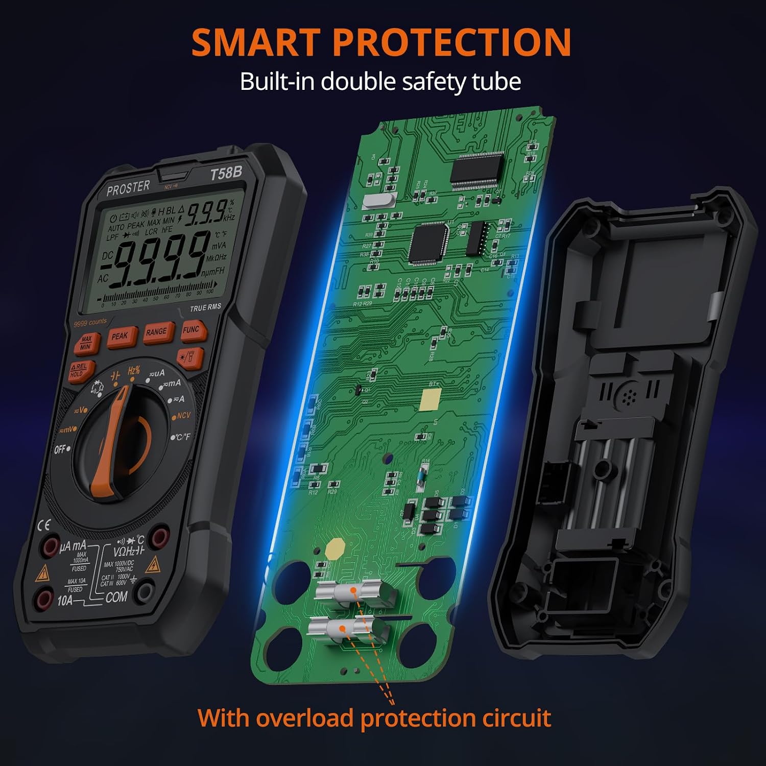 Detalle de Proster T58B Digital Multimeter, 9999 Counts True RMS with NCV