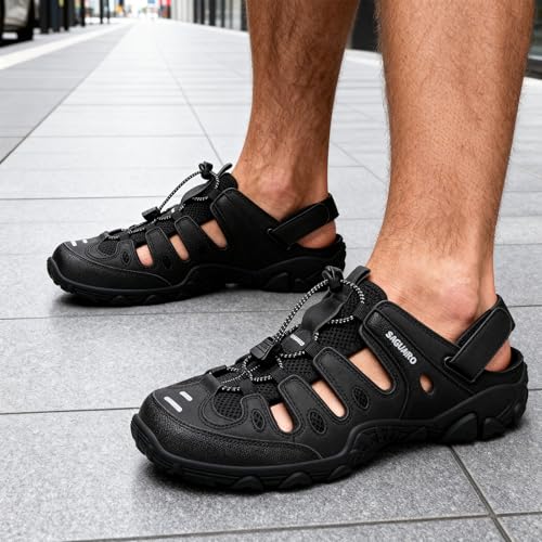 Detalle 2 de SAGUARO Sandalias de Senderismo Hombre con puntera cerrada – Negro, talla 37