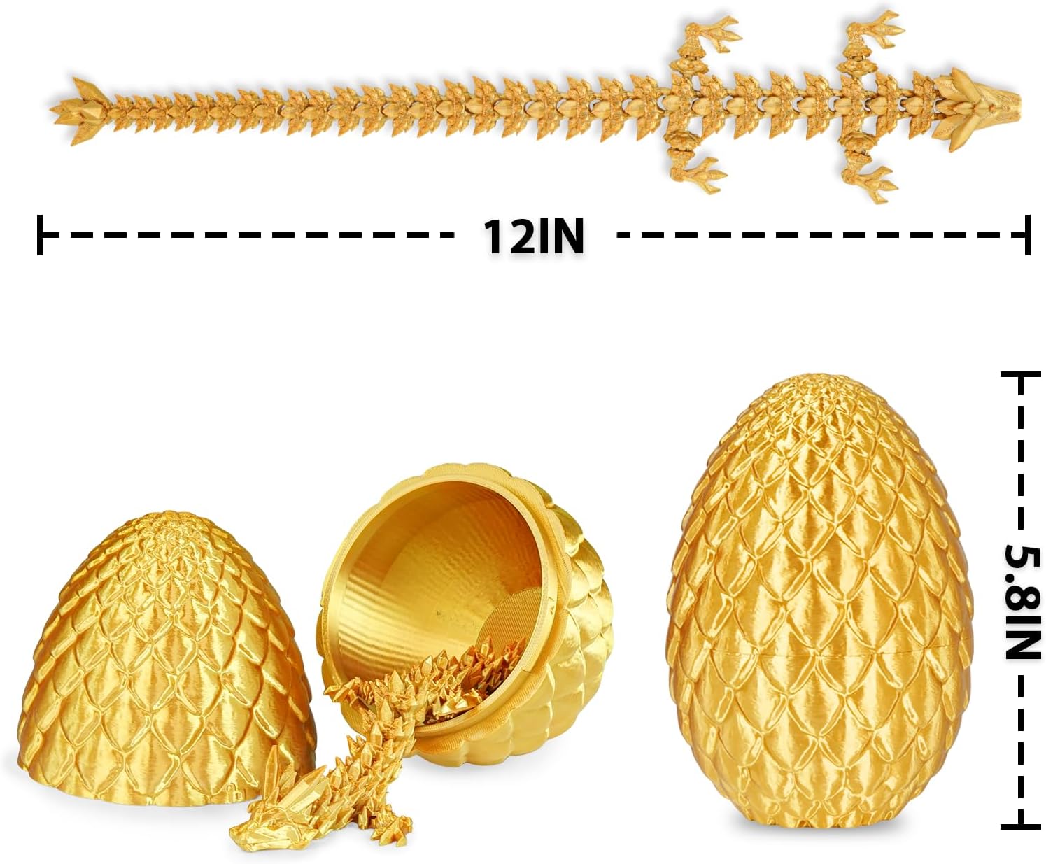 Thumbnail 3 de Surprise Dragon Egg with Dragon Inside (Gold, Medium) – 3D Printed Fidget Toy and Gift