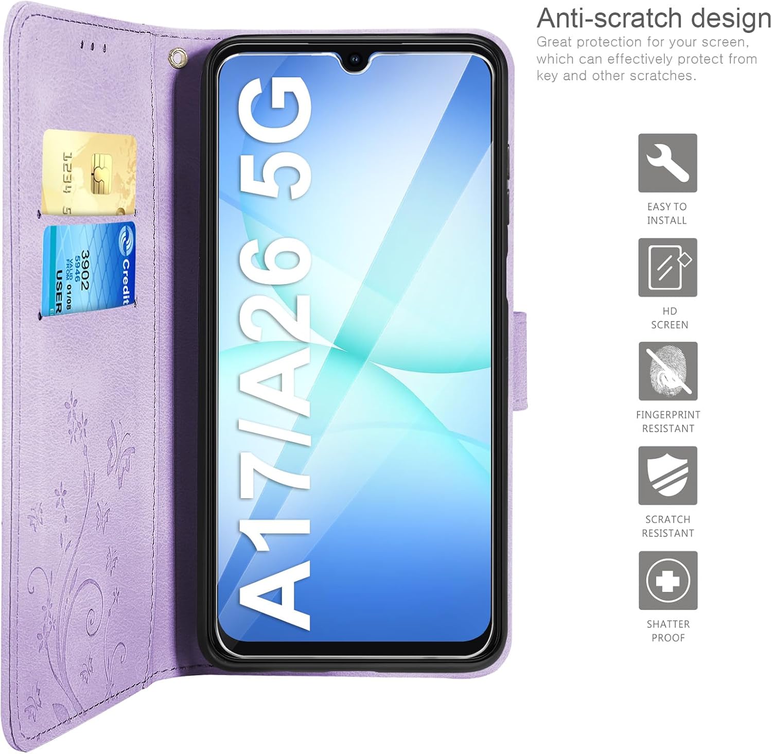 Thumbnail 2 de AROYI Lederhülle für Samsung Galaxy A17 5G / A26 5G – Flip Wallet mit Schutzfolie & Kartenfächern