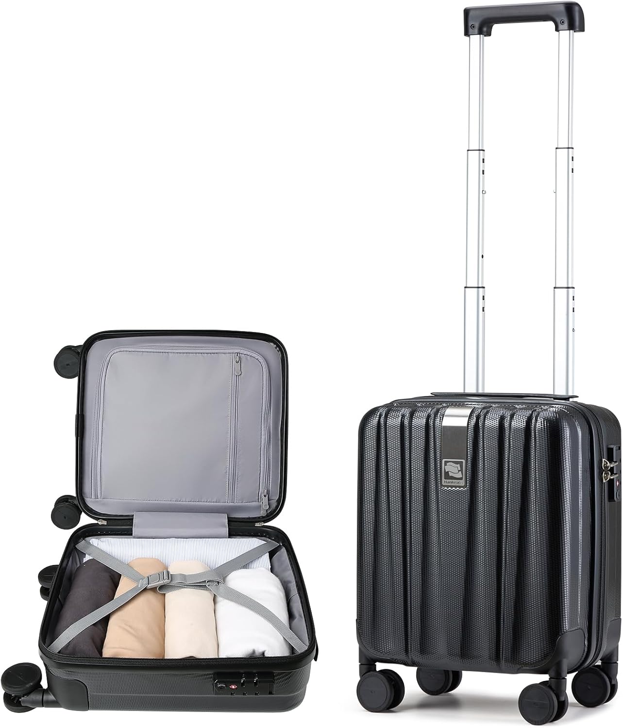Detalle de Hanke 14 Inch Hardshell Cabin Suitcase (Airline Approved) with TSA Lock and Dual Spinner Wheels, Jet Black