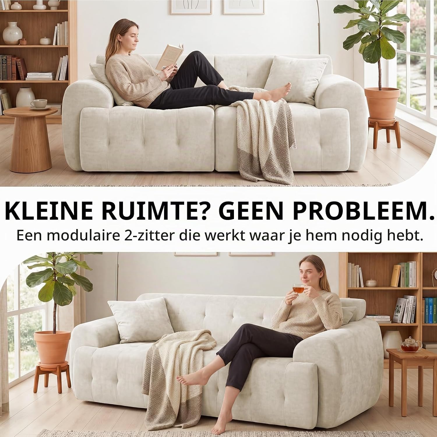Detalle de COMHOMA B16 2-zitsbank van stof, beige, 180 x 86 x 40 cm