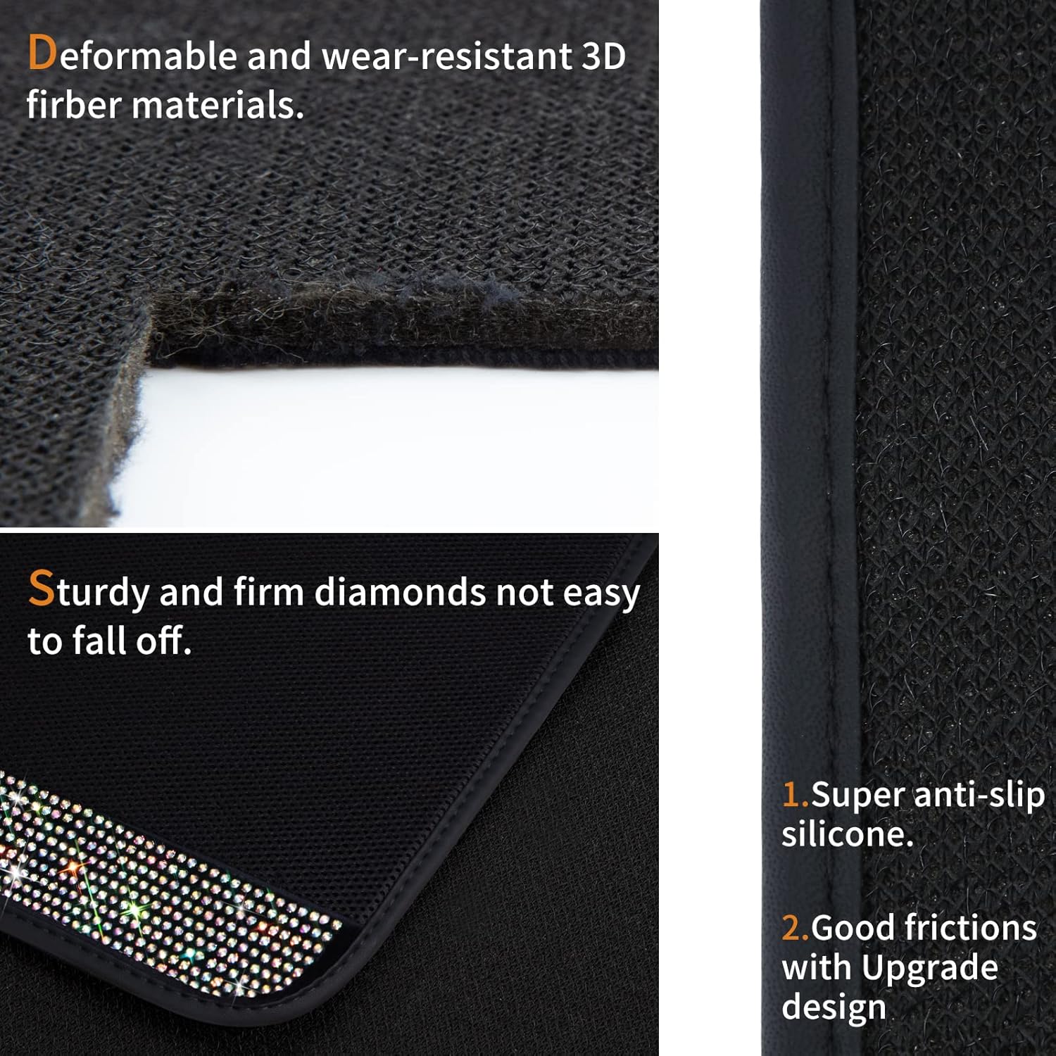 Detalle 2 de eing Breathable Universal Bling Car Floor Mat with Crystal Rhinestones
