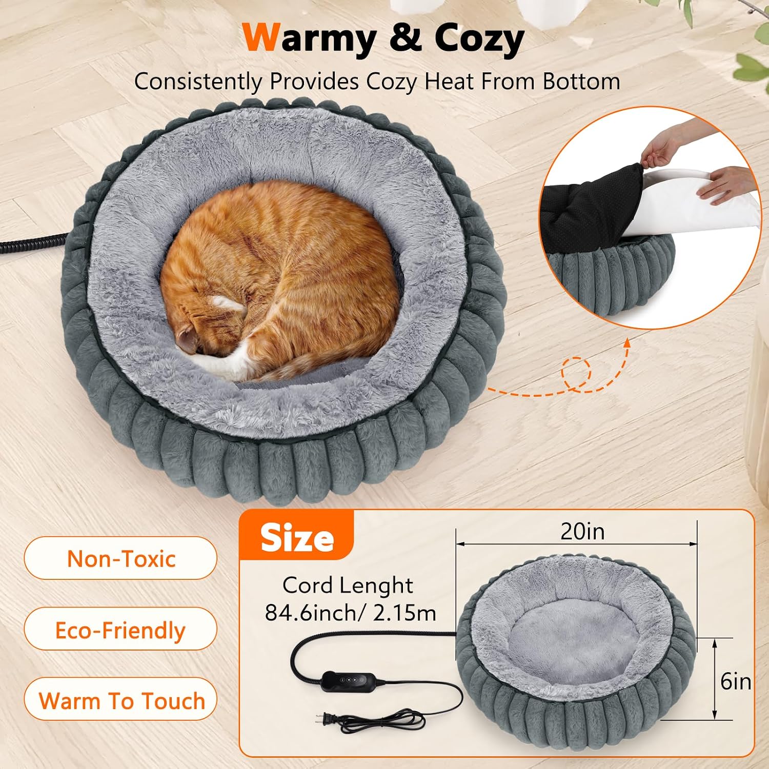 Detalle 1 de INVENHO Heated Cat Bed, 20-inch