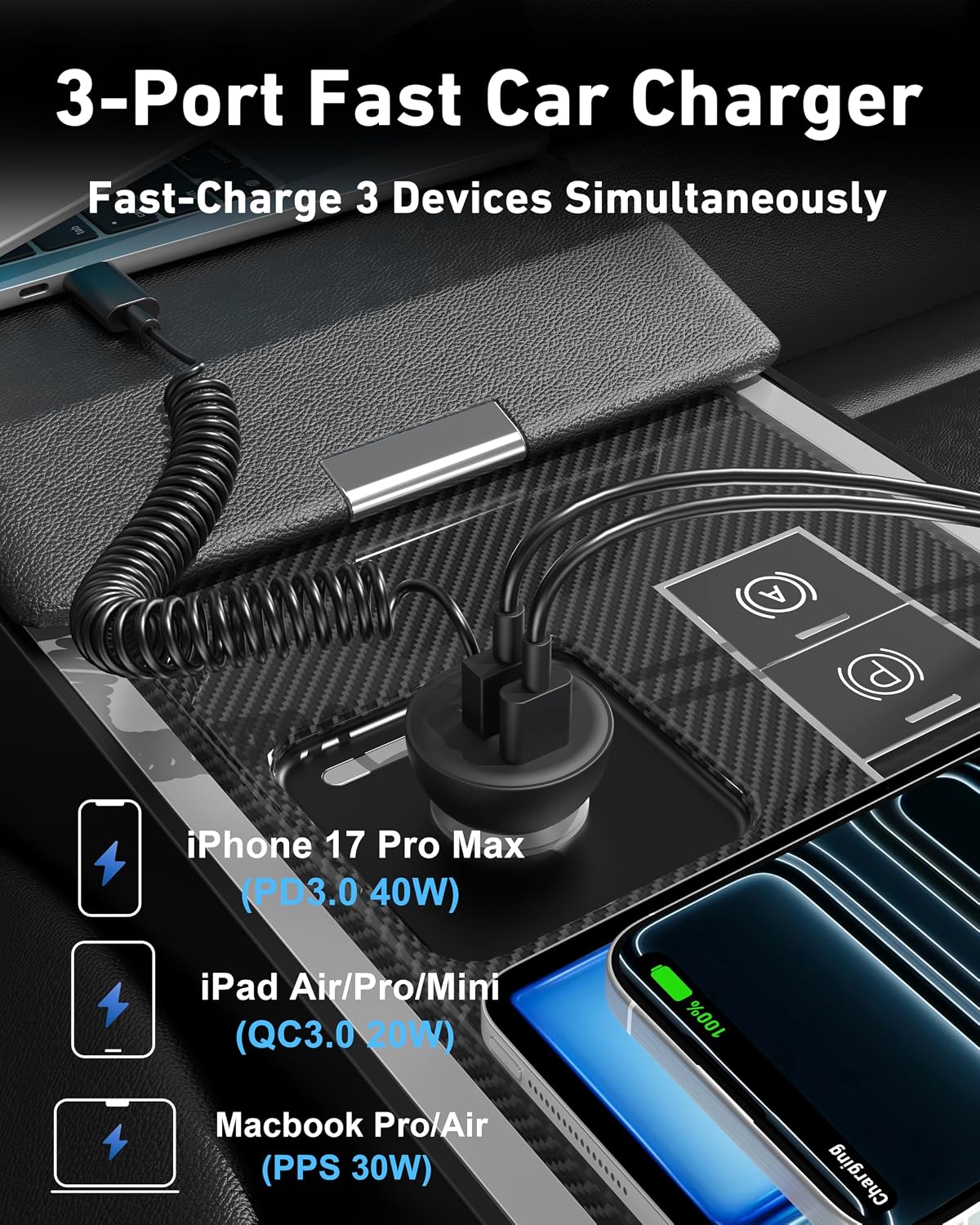 Detalle 2 de 90W iPhone Car Charger 3-Port USB-C