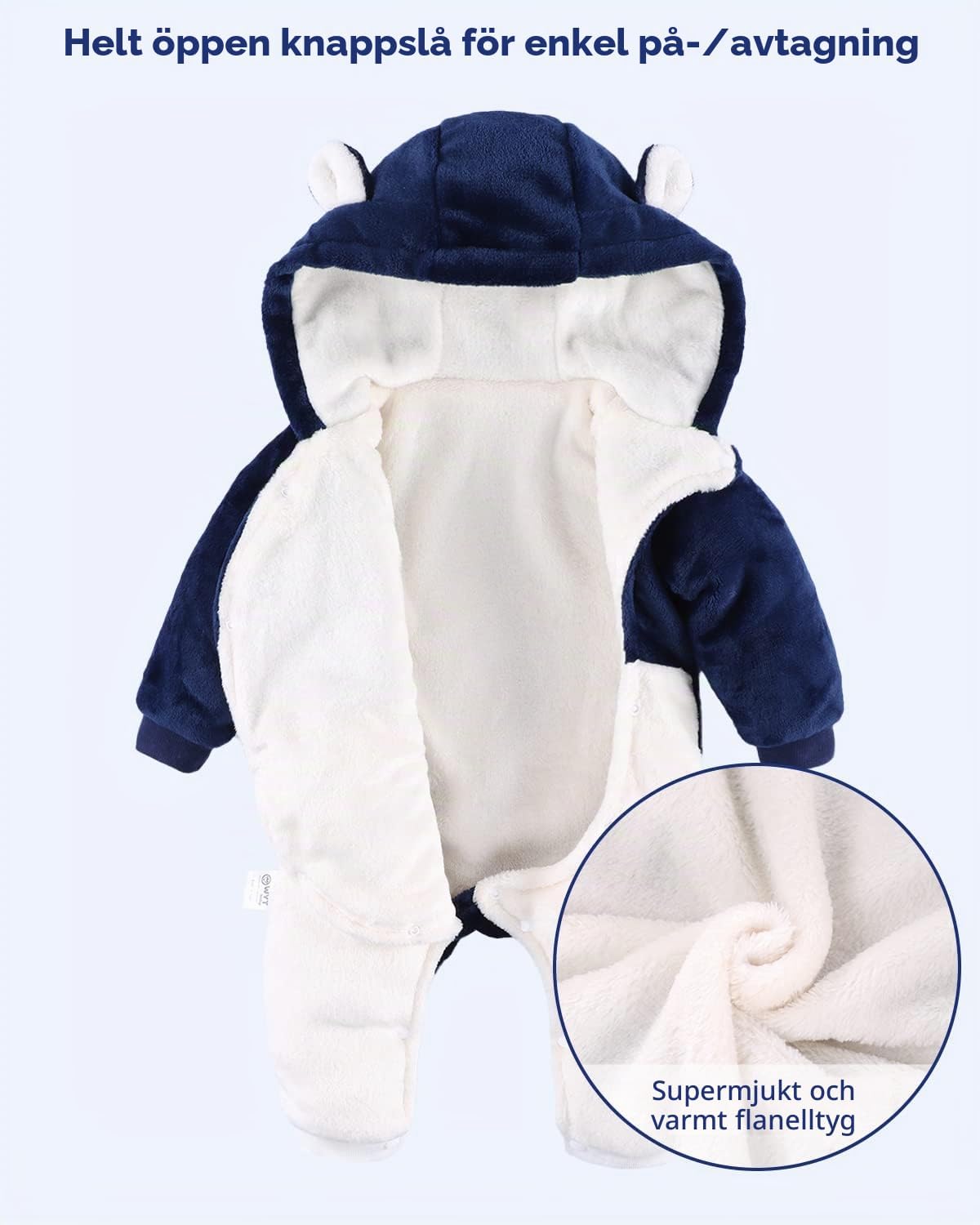 Detalle de JiAmy vinteroverall i fleece för baby, 0–12 månader