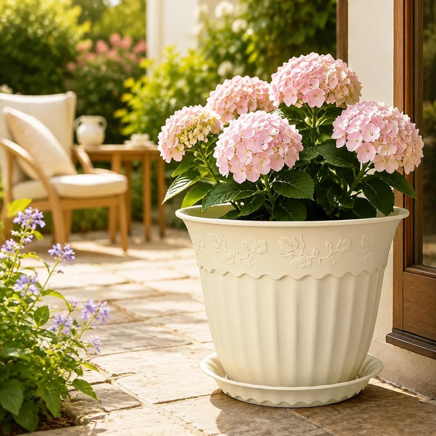 Detalle de ZMTECH 10-Inch Plant Pots, 6-Pack with Saucers, Ivory Cream