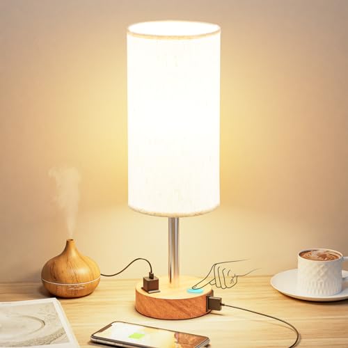 Detalle de Fenmzee Bedside Table Lamp with Dimmable Touch, USB A+C, and AC Outlet