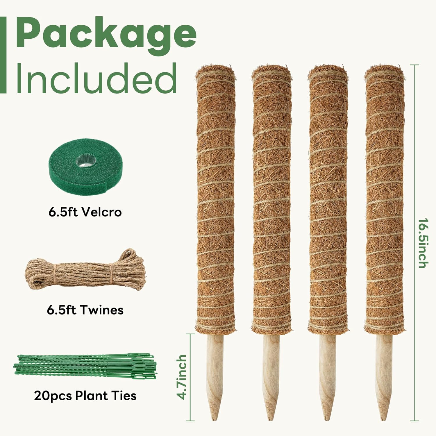 Thumbnail 4 de YAWAHOME Moss Pole for Monstera – 4 Pack Stackable Coco Coir Plant Supports (Extendable)