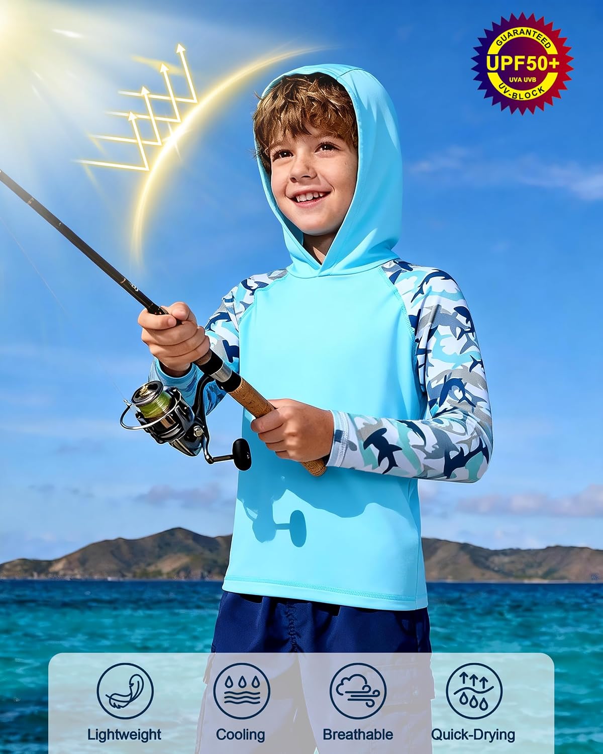 Detalle de DRONIRING Boys Rash Guard Hoodie UPF 50+