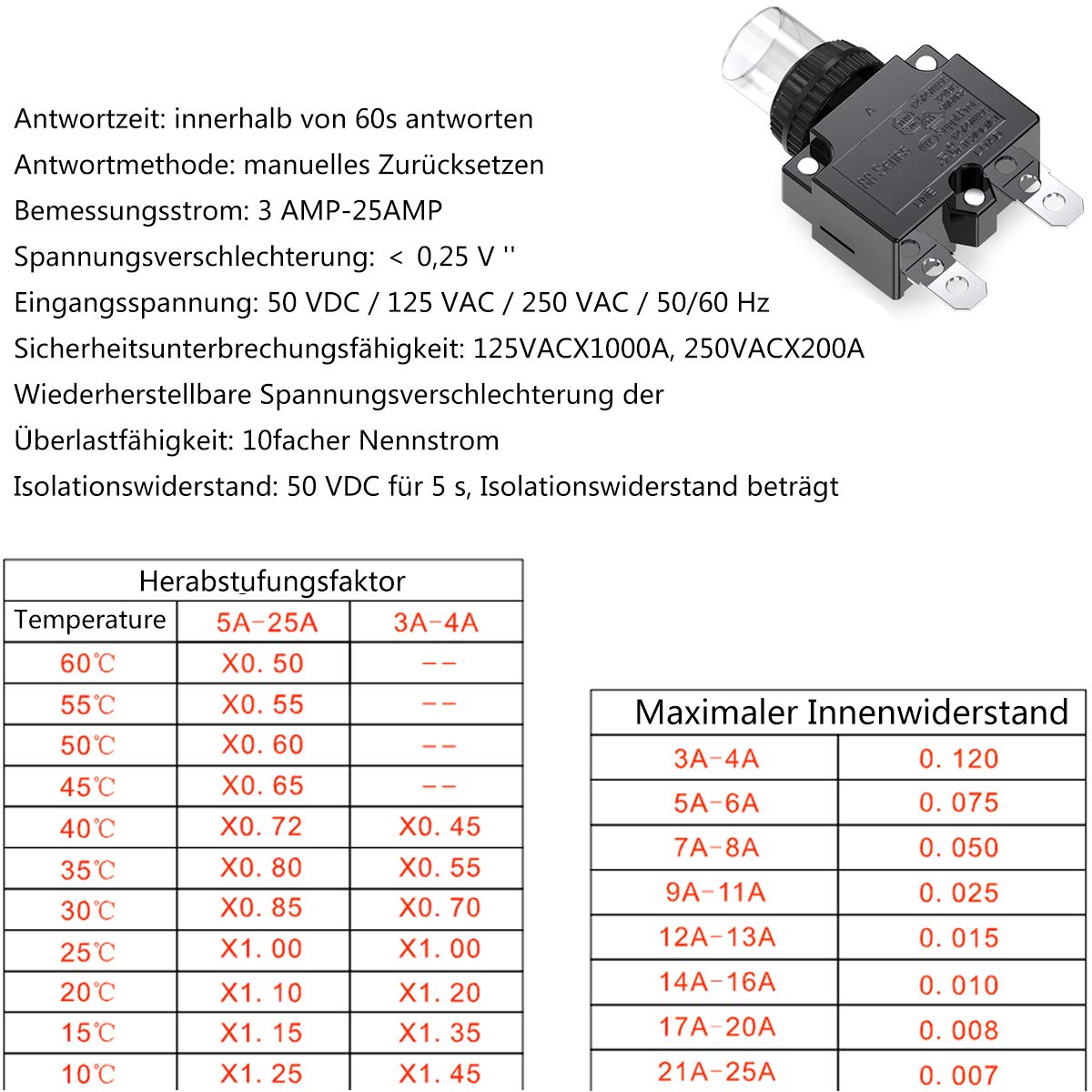 Thumbnail 2 de CLDIY Thermoschutz-Leistungsschalter 9 A (88-Serie) mit Push-to-Reset und wasserdichter Tastenkappe