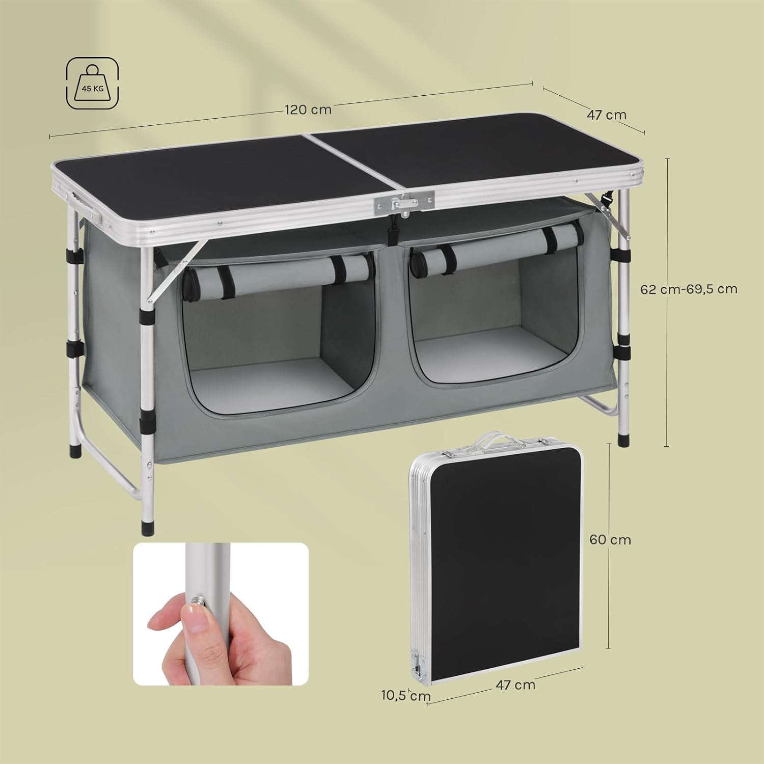 Thumbnail 2 de WOLTU faltbar Campingschrank Alu Campingtisch mit Stauraum – höhenverstellbar, robust & kompakt