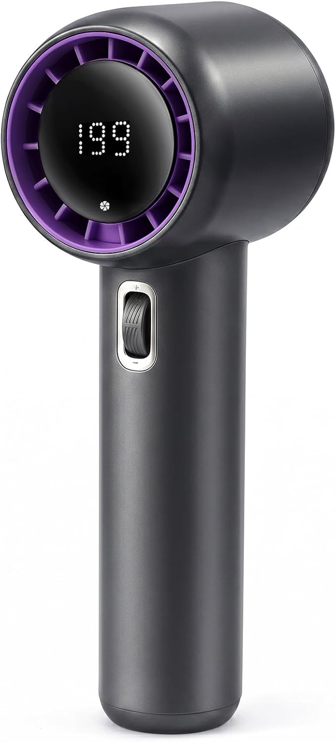 Detalle de Portable Handheld Fan 5000mAh (GF02 Grey) — Compact Turbo Personal Fan with 199 Speeds and LED Display