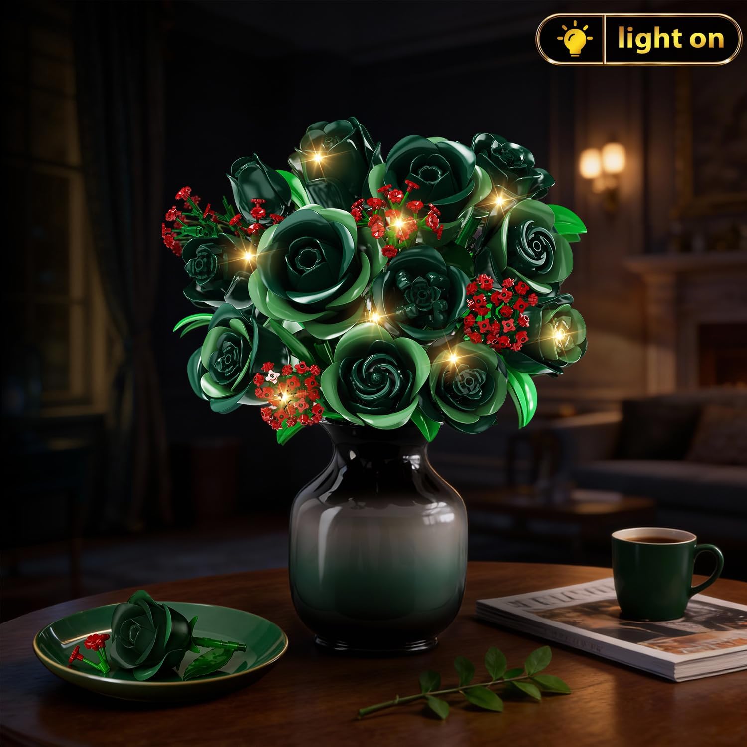 Detalle 2 de PLAXSOON Blumenstrauß Bausatz mit Licht 523 Teile
