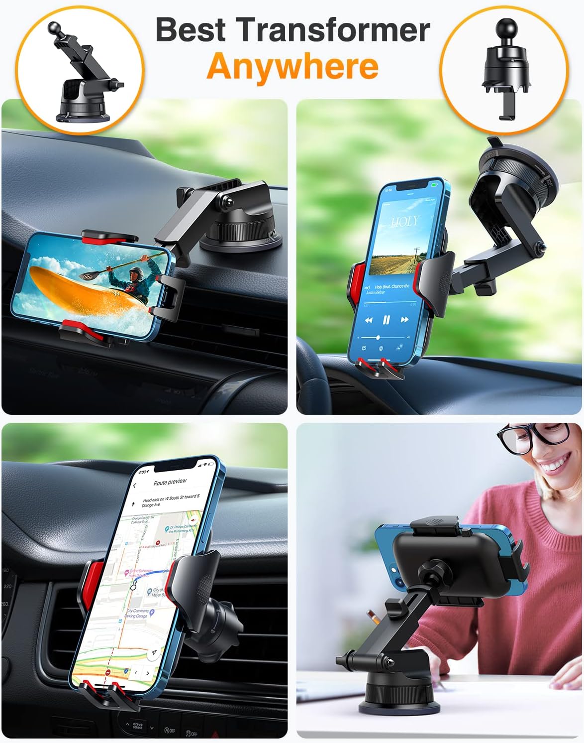 Detalle de VANMASS True Military-Grade Car Phone Mount (4–7 inch) with Ultimate Suction and Flexible Clip